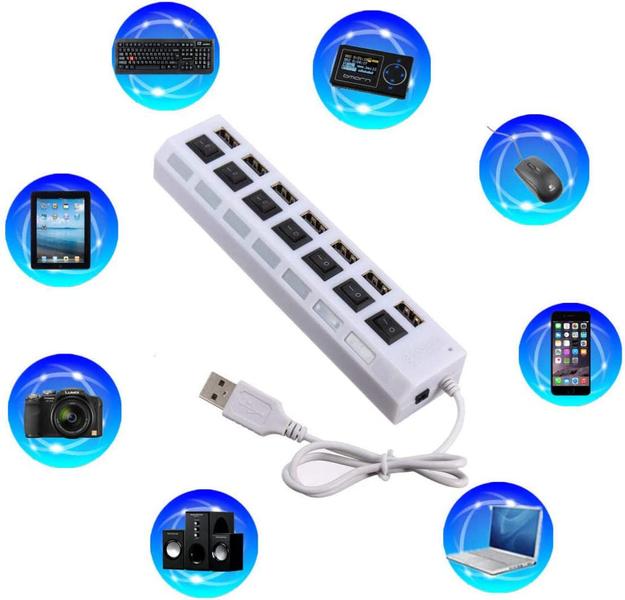 Imagem de Hub USB 2.0 Hub de 7 portas USB Hub de dados portátil, computador, casa, laptop BRANCO