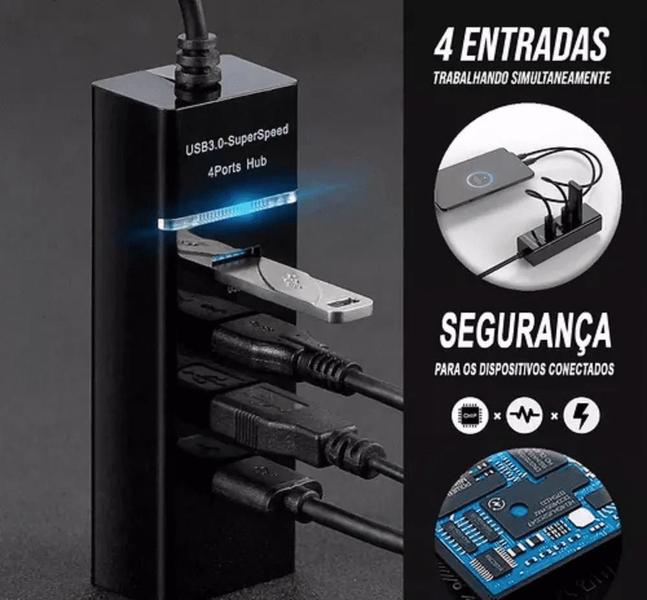 Imagem de Hub Usb 3.0 4 Portas com led suporta até 5 Gbps High Speed