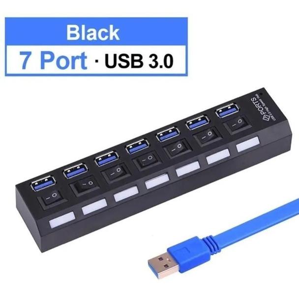 Imagem de Hub Usb 3.0 7 Portas 5Gbps Switch E Led Indicador Botão