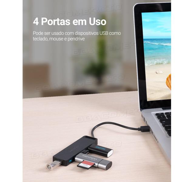 Imagem de Hub Usb 3.0 c/ 4 Portas 5gbps Micro Usb Auxiliar Vention 1m