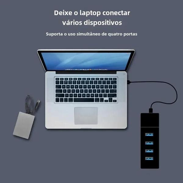 Imagem de Hub USB 3.0 de Alta Velocidade - 4 Portas, 5Gbps - Adaptador Multiport para PC