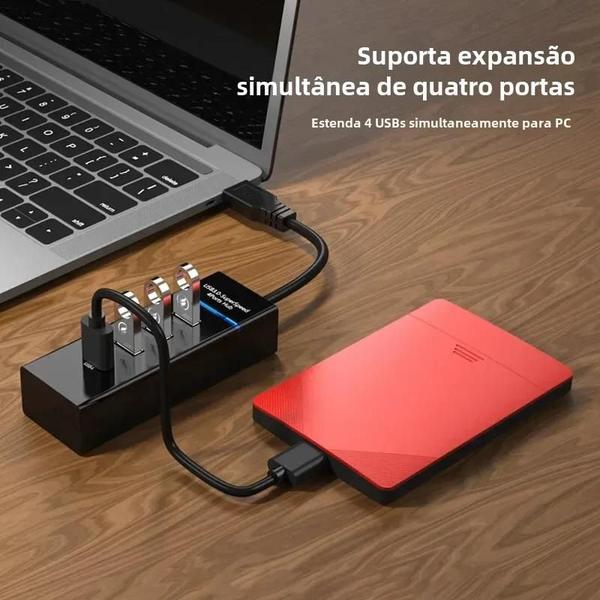 Imagem de Hub USB 3.0 de Alta Velocidade - 4 Portas, 5Gbps - Adaptador Multiport para PC