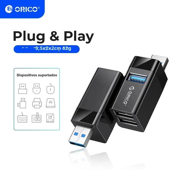 Imagem de Hub USB 3.0 Orico de 3 Portas - Splitter para Laptop, Notebook e PC