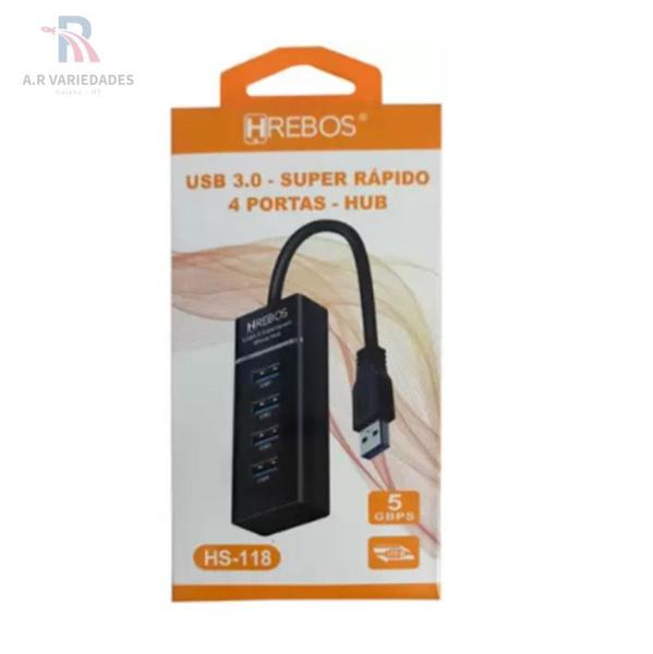 Hub Usb 3.0 Super Rapido 4 Portas Hs-118 Rube Usbe 4porta - A.R Variedades MT Imagem de Hub Usb 3.0 Super Rapido 4 Portas Hs-118 Rube Usbe 4porta
