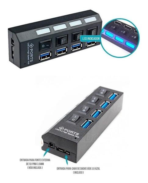 Imagem de Hub Usb 3.0 Turbo Com 4 Portas Com Led Indicador E Botão 2