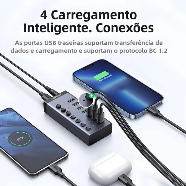 Imagem de Hub USB 3.0 Ugreen de 7 Portas com Switch Individual e LED