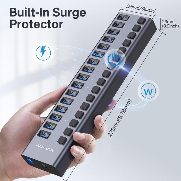 Imagem de Hub USB 3.1 ACASIS de 16 Portas - 10 Gbps, com Adaptador de 96W