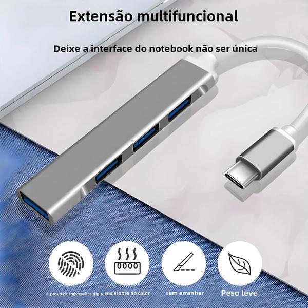 Imagem de Hub USB 3.1 Ultraslim com 4 Portas Tipo C - Docking Station para Laptop e PC