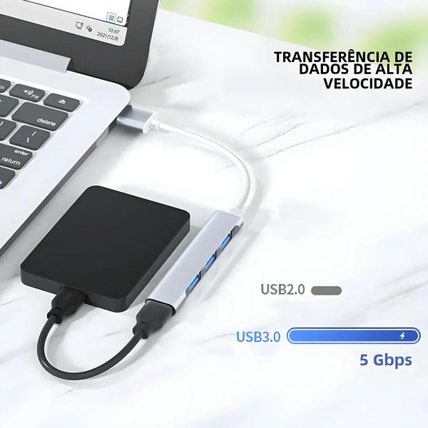 Imagem de Hub USB 4 em 1 (3.0 e 2.0) - 4 Portas para Transferência Rápida de Dados