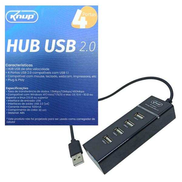 Hub Usb 4 Saidas 2.0 Alta Velocidade Knup Imagem de Hub Usb 4 Saidas 2.0 Alta Velocidade Knup