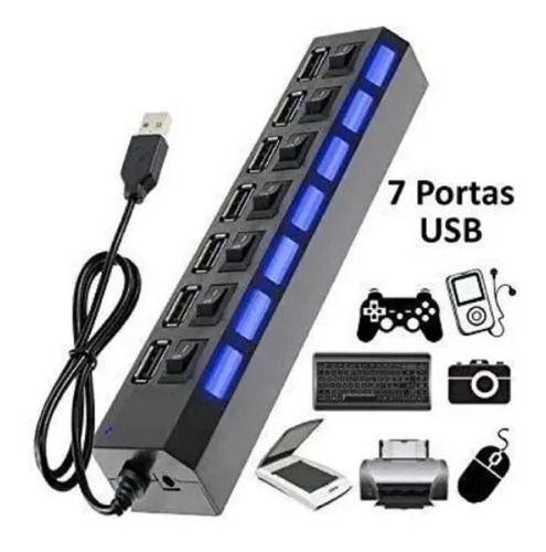 Imagem de Hub Usb 7 Portas Carregador Adaptador Led Chave Seletora 2.0