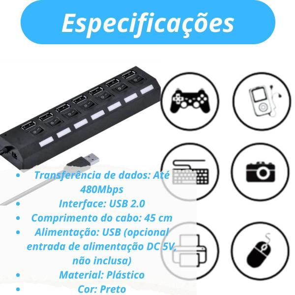 Imagem de Hub Usb 7 Portas - Potencialize Seu Setup Profissional