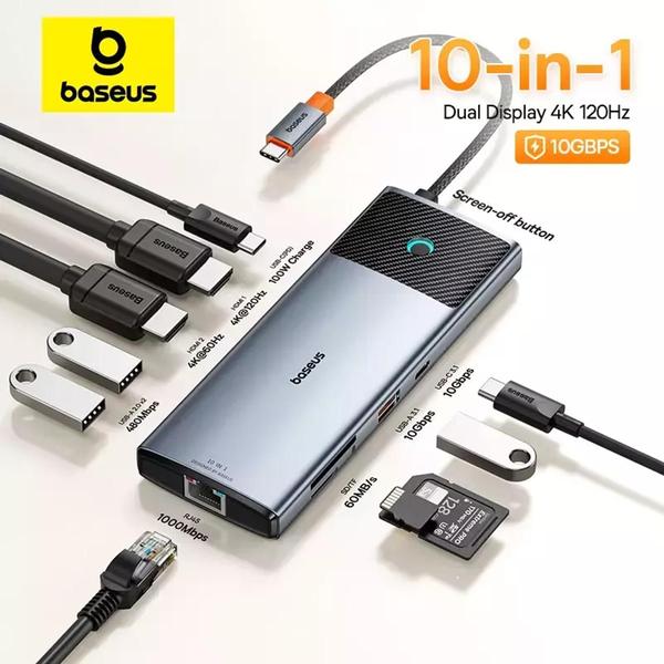 HUB USB C 10 em 1 120Hz com Botão - baseus Imagem de HUB USB C 10 em 1 120Hz com Botão