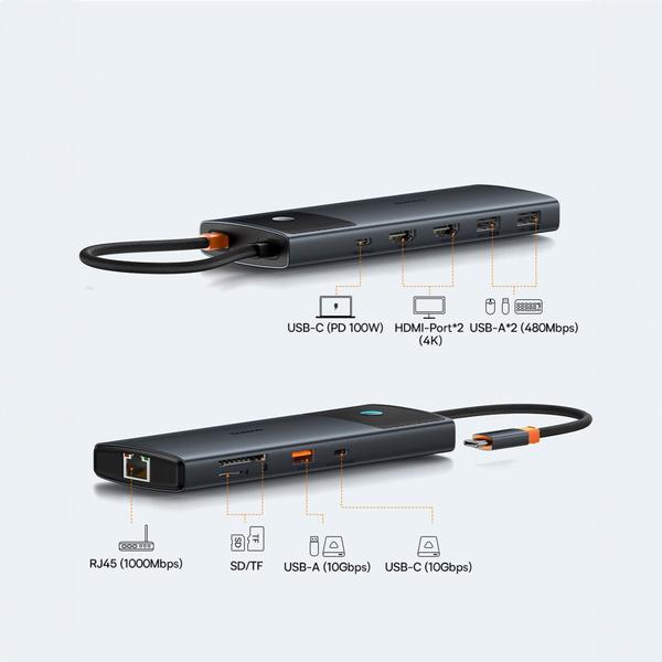 HUB USB C 10 em 1 120Hz com Botão - baseus Imagem de HUB USB C 10 em 1 120Hz com Botão