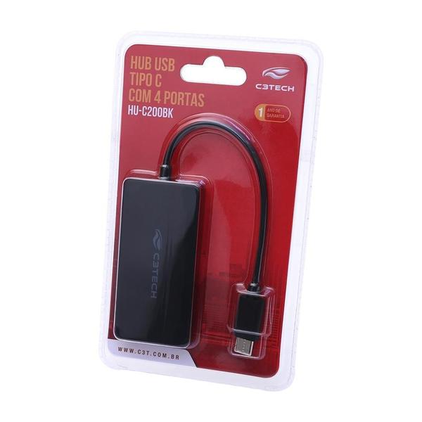 Imagem de Hub USB C 2.0 4 Portas C3Tech HU-C200BK