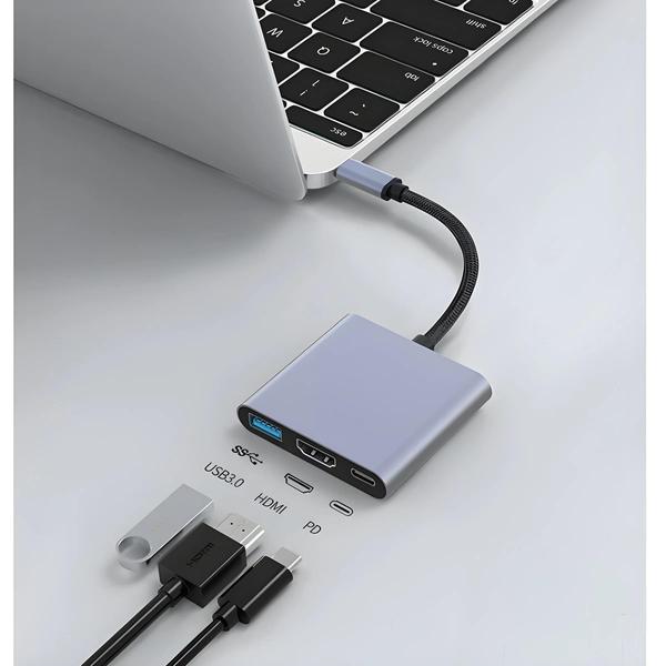 Imagem de Hub USB-C 3.0 Multifuncional 3 em 1 - Carregador Portátil e Adaptador para Computador