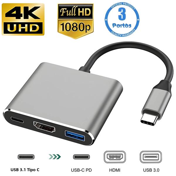 Imagem de Hub USB-C 3 em 1 com HDMI e USB 3.0 - Adaptador para Macbook Air