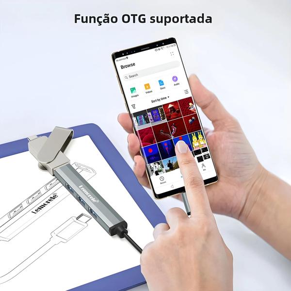 Imagem de Hub USB-C 4 Portas com Adaptador USB 3.0 OTG - Para MacBook Pro e Lenovo