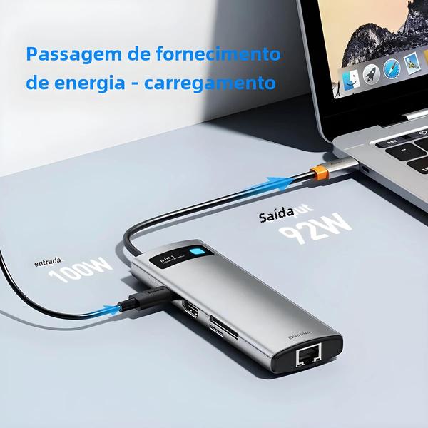 Imagem de Hub USB-C 4K 60Hz com Ethernet e PD 100W - Para MacBook Pro e Laptops