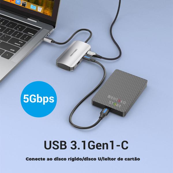 Imagem de Hub USB C 5 em 1 3 Portas USB A 3.0 Celular 15cm Vention