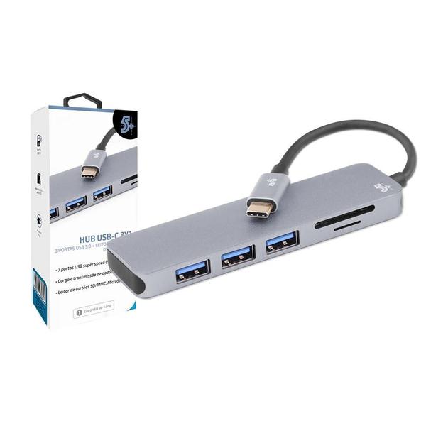 Imagem de Hub usb-c 5 em 1 com 3 usb 3.0 leitor sd/micro sd 5+ 018-7452