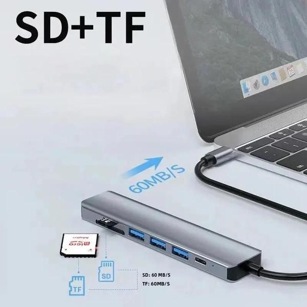 Imagem de Hub USB-C 7 em 1 - Adaptador Tipo C 3.0 com HDMI 4K, Leitor de Cartões SD/TF e PD de Carga Rápida