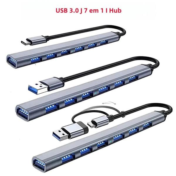 Imagem de Hub USB-C 7 Portas - Alta Velocidade 3.0 (USB-A) para PC, Laptop e Macbook