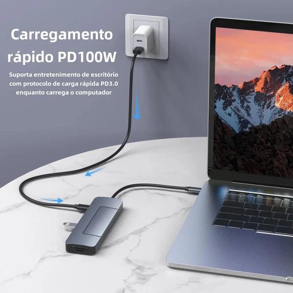 Imagem de Hub USB-C 8 em 1 (100W PD, 4K, M.2 SSD) - Leitor de Cartões SD/TF e RJ45 para Laptops e Mac