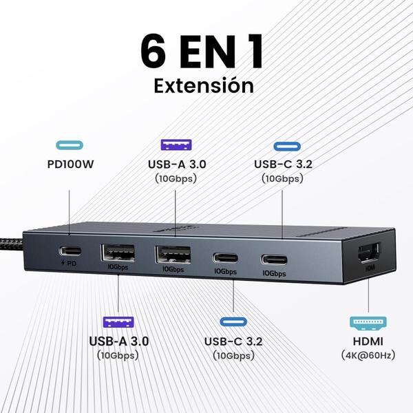 Imagem de Hub Usb C E Usb 3.2 10Gbps Adaptador Hdmi 4K Tipo C 100W Pd