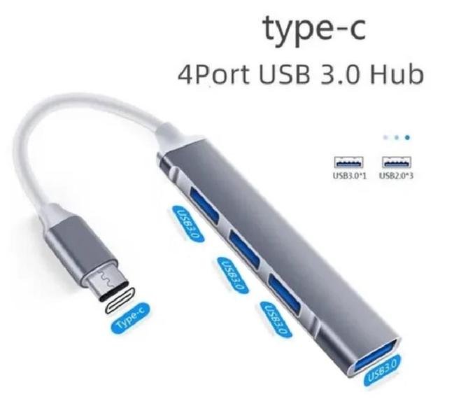 Imagem de Hub Usb-C Type-C para 4 Portas Usb 3.0 5 Gbps para Notebook Prata