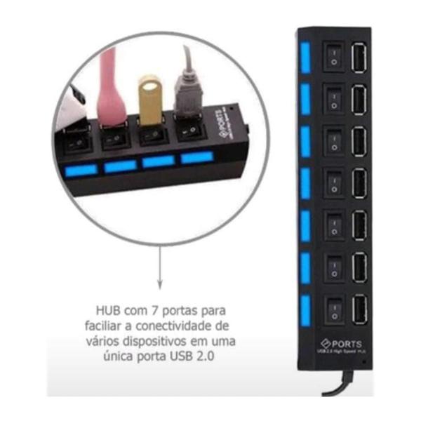 Imagem de Hub Usb Com 7 Portas E Led Indicador