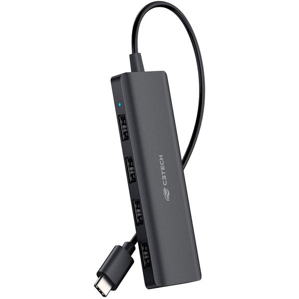 Imagem de HUB USB Tipo-C 2.0 Com 4 Portas USB 2.0 HU-C230BK Plug And Play - C3Tech