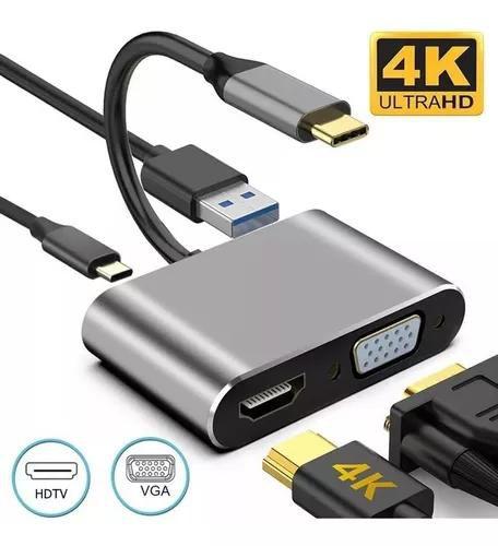 Imagem de Hub Usb Tipo C 4 Em 1 Usb 3.0 Hdmi Vga Pd Power