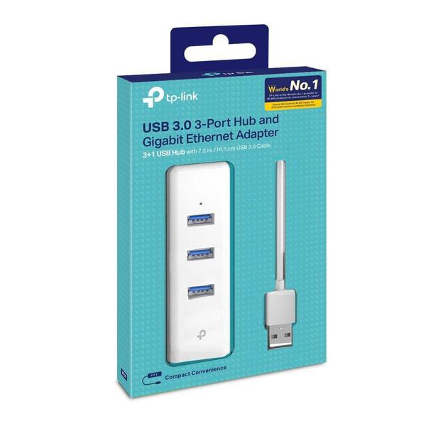 Imagem de Hub usb tp-link ue330 com 3 portas 3.0 e ethernet gigabit