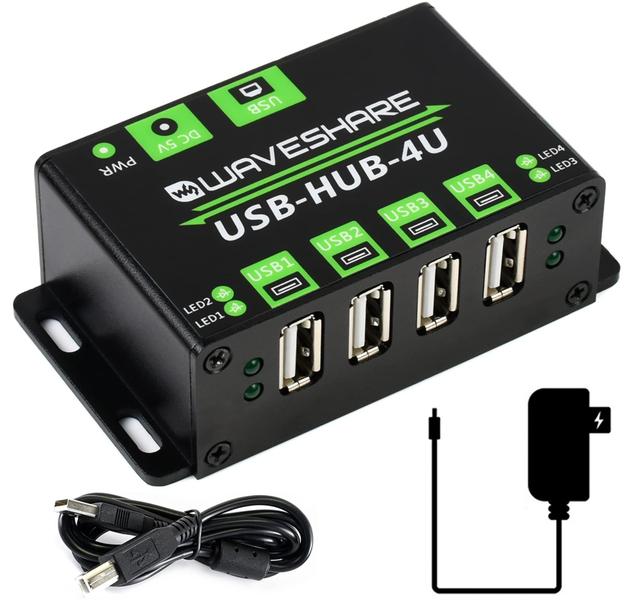 Imagem de HUB USB Waveshare de nível industrial que estende 4 portas USB 2.0