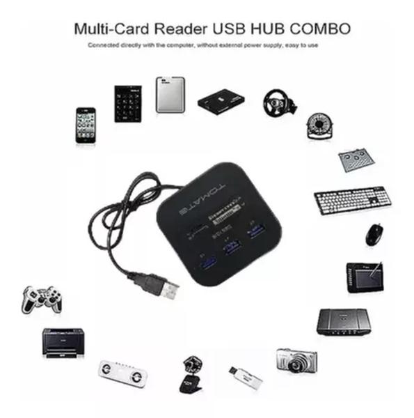 Imagem de Hub Usb2.0 3portas+leitor De Cartão Memória Sd Total 7portas