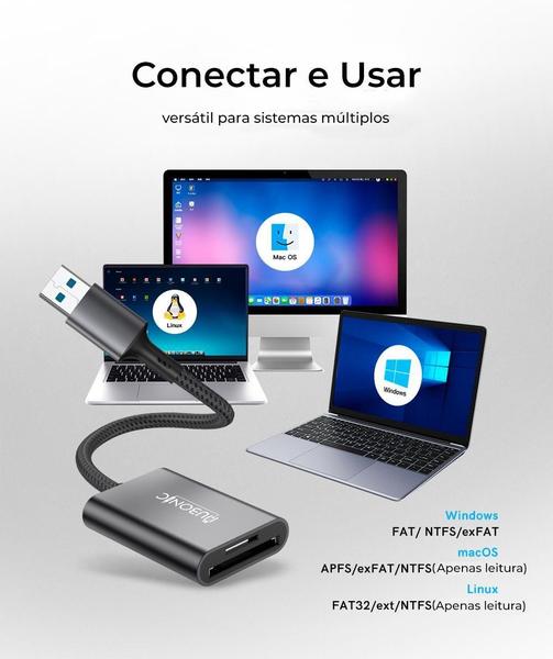 Imagem de Hubonic Adaptador Leitor de Cartão USB 3.0 5Gbps Dual Slot SD/TF Liga de Alumínio Notebook Tablet Celular