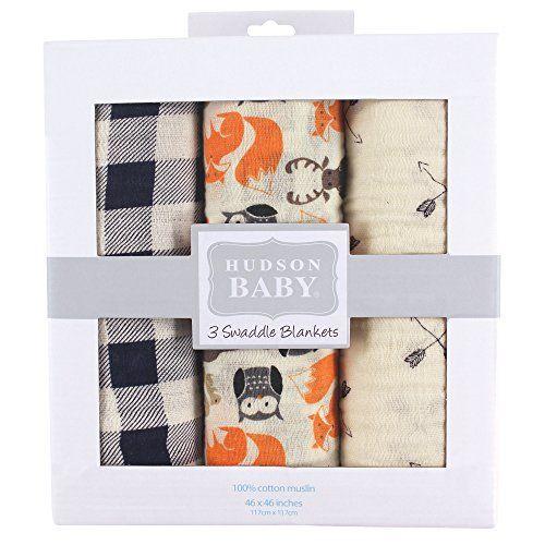 Imagem de Hudson Baby Unisex Baby Cotton Muslin Swaddle Cobertores, Floresta 3-Pack, Um Tamanho