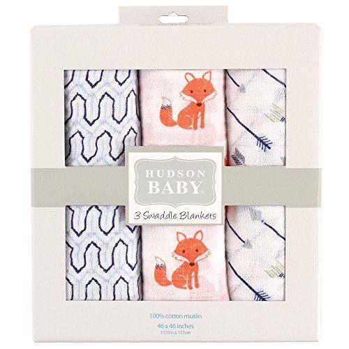 Imagem de Hudson Baby Unisex Baby Cotton Muslin Swaddle Cobertores, Raposas 3-Pack, One Size