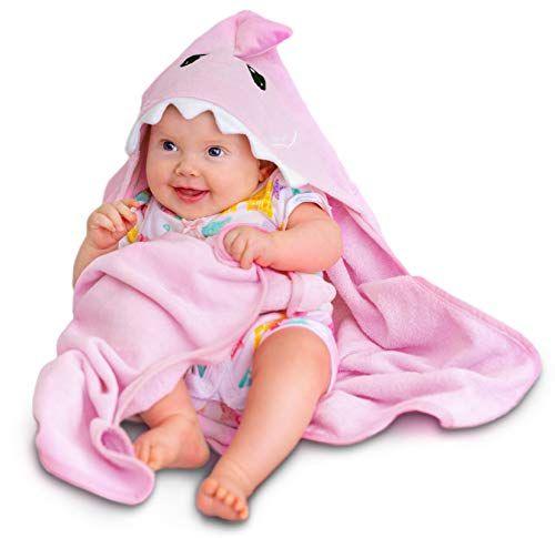 Imagem de Hudz Kidz Hooded Baby Shark Towel, Soft 100% Cotton, Perfeito para Recém-Nascido Através de Criança (Rosa)