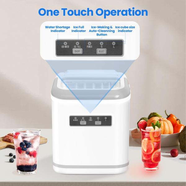 Imagem de Ice Maker Zyerch Countertop 26 libras/24H, 2 tamanhos de branco gelado