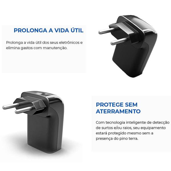 Imagem de iClamper Pocket Fit 2 Pinos 20A DPS Proteção contra Raios e Surtos Elétricos Mesmo Sem Aterramento Clamper Preto