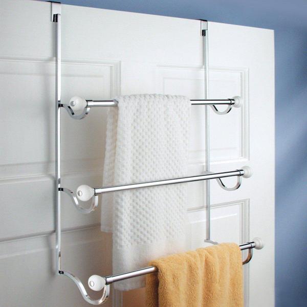 Imagem de iDesign York Metal Sobre o rack de toalha da porta do chuveiro, ganchos para mestre, convidado, banheiro infantil, 4,75" x 17,75" x 22,5", Chrome