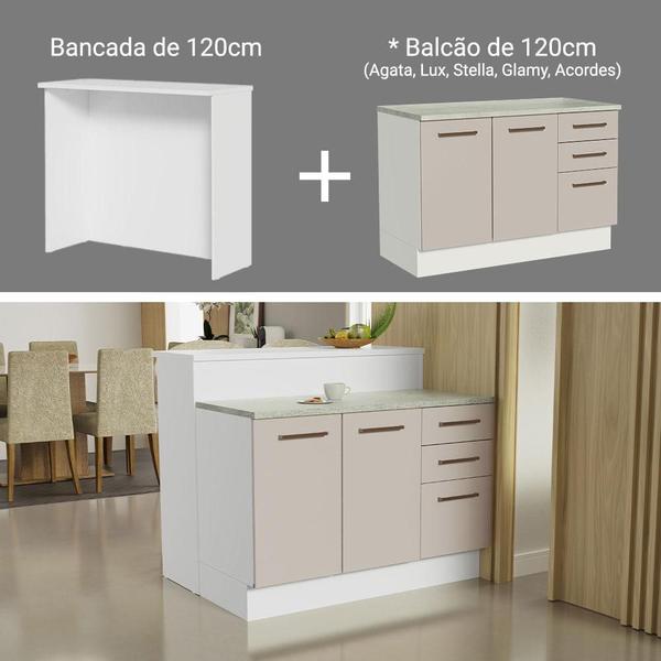 Imagem de Ilha de Cozinha com Bancada e Balcão 120 cm Branco/Crema Agata Madesa