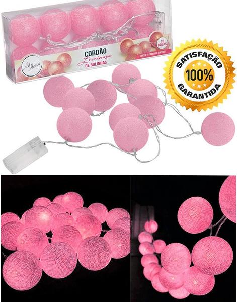 Imagem de Iluminação Cordão Luminoso Luzes 10 Bolas Led Rosa 2 Metros.