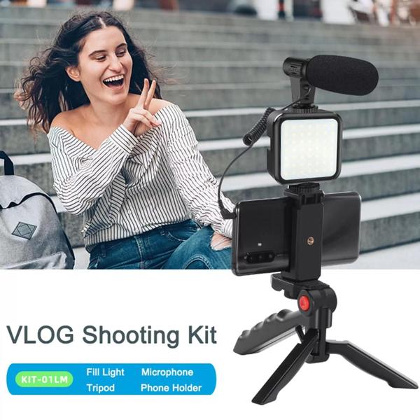 Imagem de  iluminação de vídeo LED, kit de vídeo Vlog da Andoer para telefone com tripé