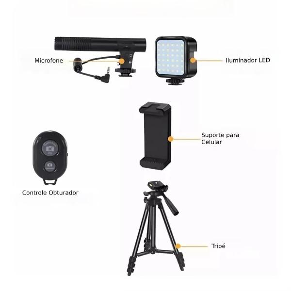Iluminador Com Microfone Tripé 1M E Controle Mamen 05-Lm Imagem de Iluminador Com Microfone Tripé 1M E Controle Mamen 05-Lm