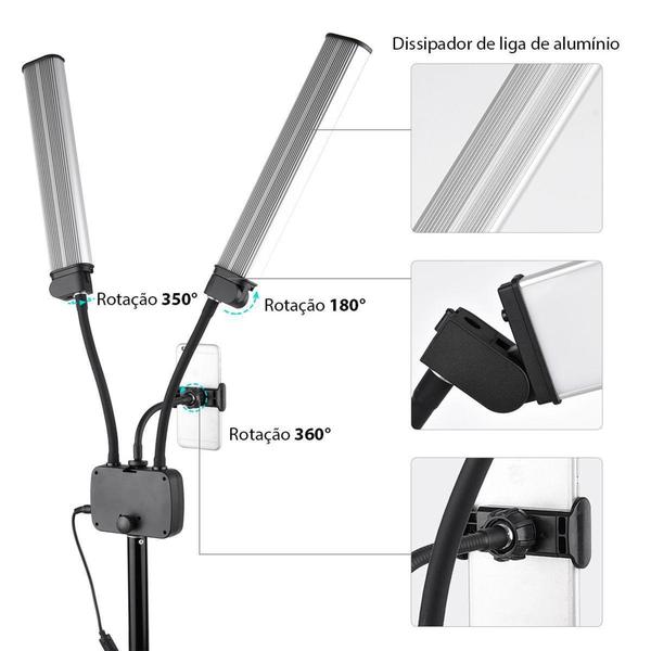 Iluminador Led Bicolor Com Dimmer Braço Duplo 45w - Greika Imagem de Iluminador Led Bicolor Com Dimmer Braço Duplo 45w - Greika