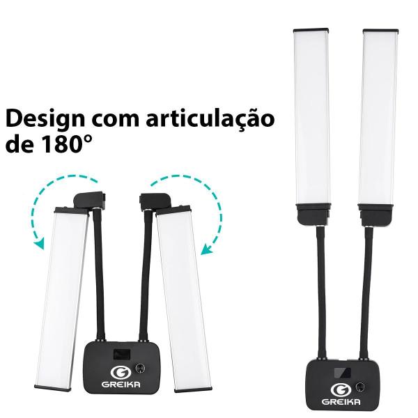 Imagem de Iluminador Led Bicolor Greika Braço Duplo 45w Hd45x + Tripé 2 Metros