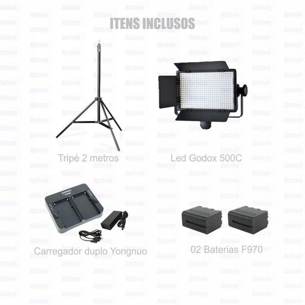 Imagem de Iluminador Led Godox 500c Com Baterias E Tripé